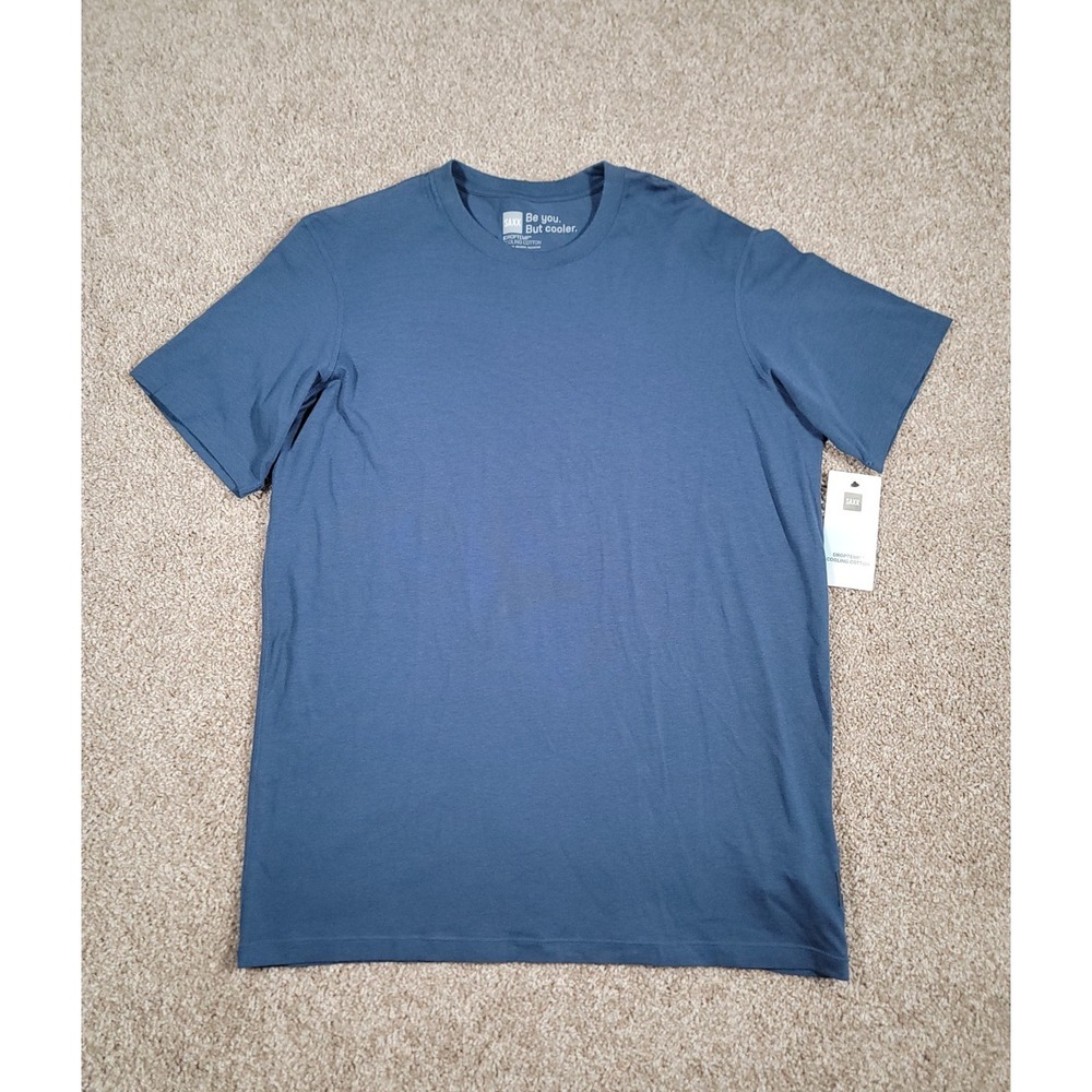 SAXX DropTemp Cooling Cotton Shirt Medium Blue Short Sleeve Mens Casual Tee NWT